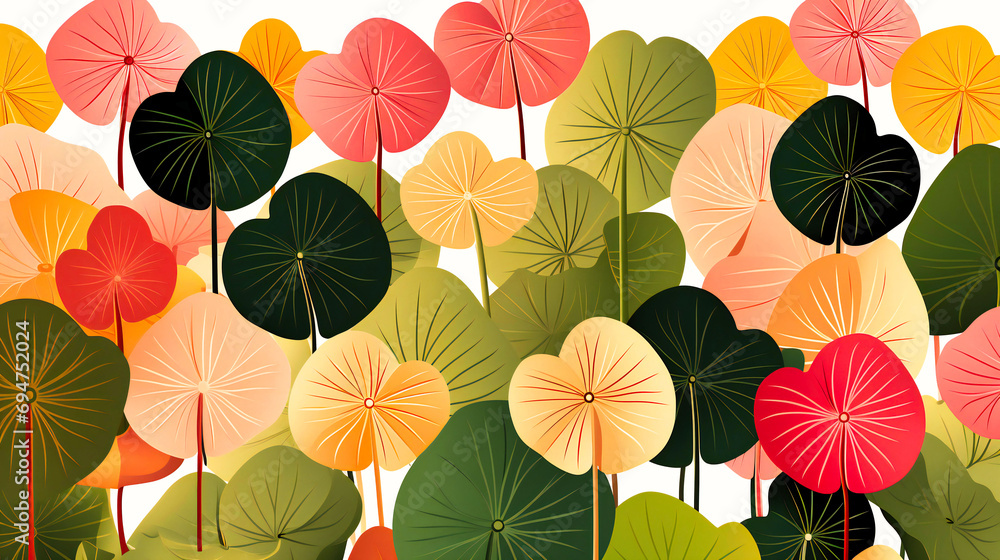 Stylized Illustration of Lily Pads in a Palette of Autumn Colors: Nature Inspired Artwork