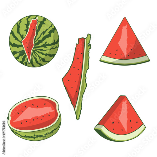 Collection of Palestinian watermelon designs. Vector illustration