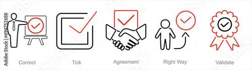 A set of 5 Checkmark icons as correct, tick, agreement