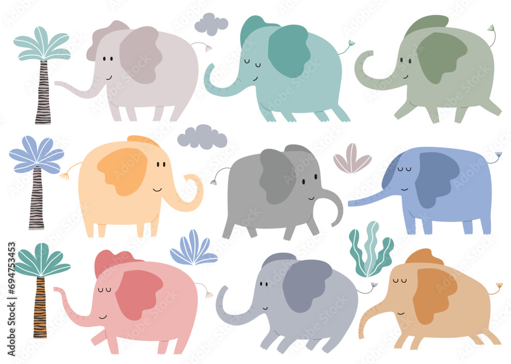 Cute cartoon character elephants. Animals african safari animals vector set. Cute cartoon character elephants. Animals african safari animals vector set.