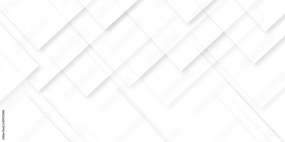 Modern Abstract white background design with layers of textured white transparent material in triangle and squares shapes. White color technology concept geometric line vector background.