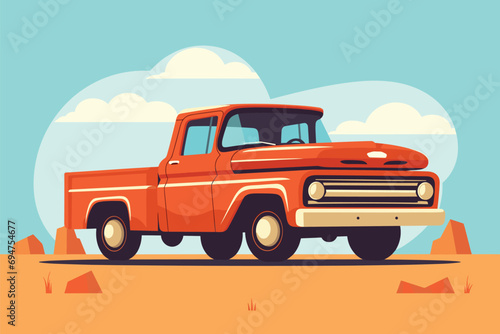 Fototapeta Naklejka Na Ścianę i Meble -  Old retro pickup truck vector illustration. Vintage transport vehicle