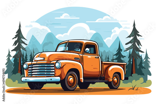 Old retro pickup truck vector illustration. Vintage transport vehicle photo