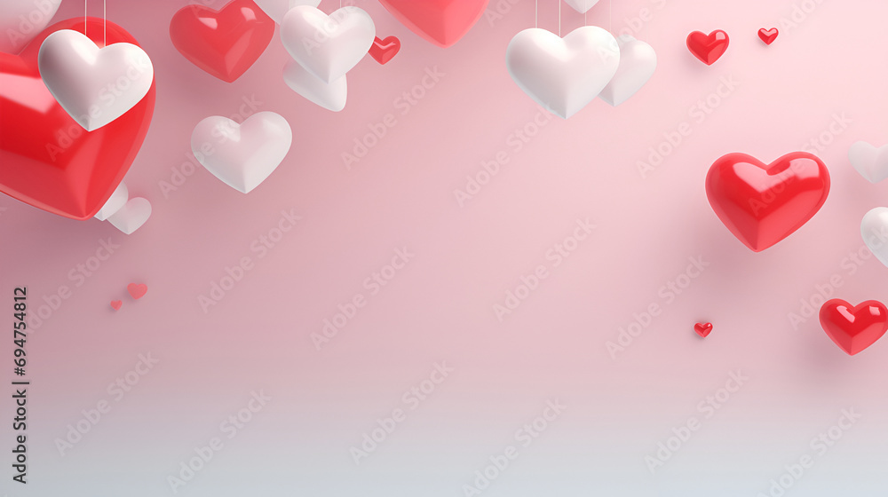 Valentine's Day background. Frame made of pink and white hearts on pastel pink background with space for text. Valentines day concept. copy space