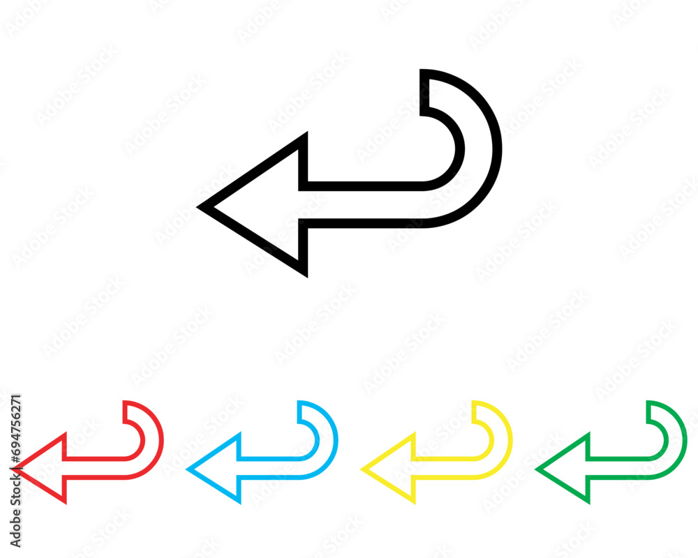 Directional arrow icon vector. Turn icon sign symbol in trendy flat style. Set elements in colored icons. Arrow left vector icon illustration isolated on white background Directional arrow icon vector. Turn icon sign symbol in trendy flat style. Set elements in colored icons. Arrow left vector icon illustration isolated on white background