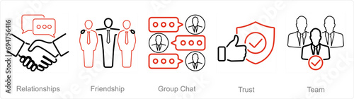 A set of 5 Community icons as relationships, friendship, group chat