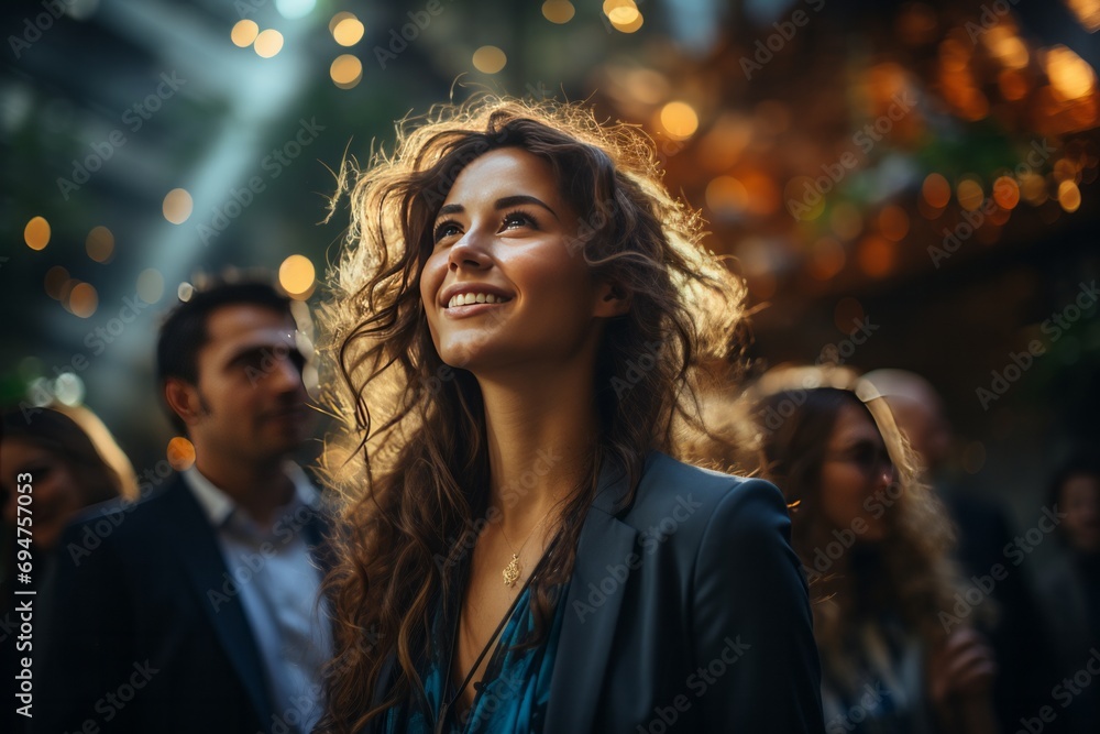 Confident startup team with lens flares in a modern office, Generative AI Confident startup team with lens flares in a modern office, Generative AI