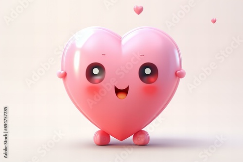 cute kawaii 3d style Valentines heart, cute character,