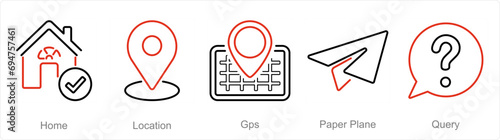 A set of 5 Contact icons as home, location, gps