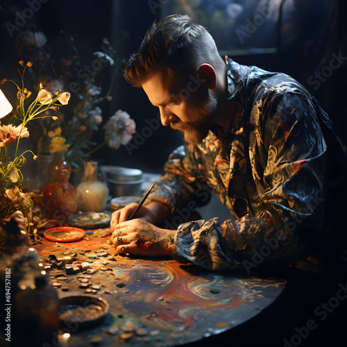 Generative AI,Passionate Artistry: Close-up of Craftsmanship