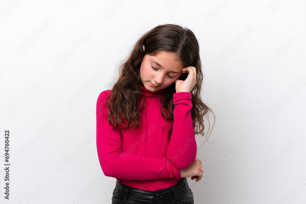 Little girl isolated on white background with headache Little girl isolated on white background with headache
