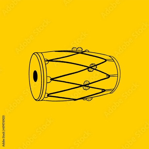 Punjabi festival dhol outline illustration, Indian wedding dhol sketch  