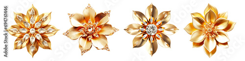 Set of golden flowers on isolated background