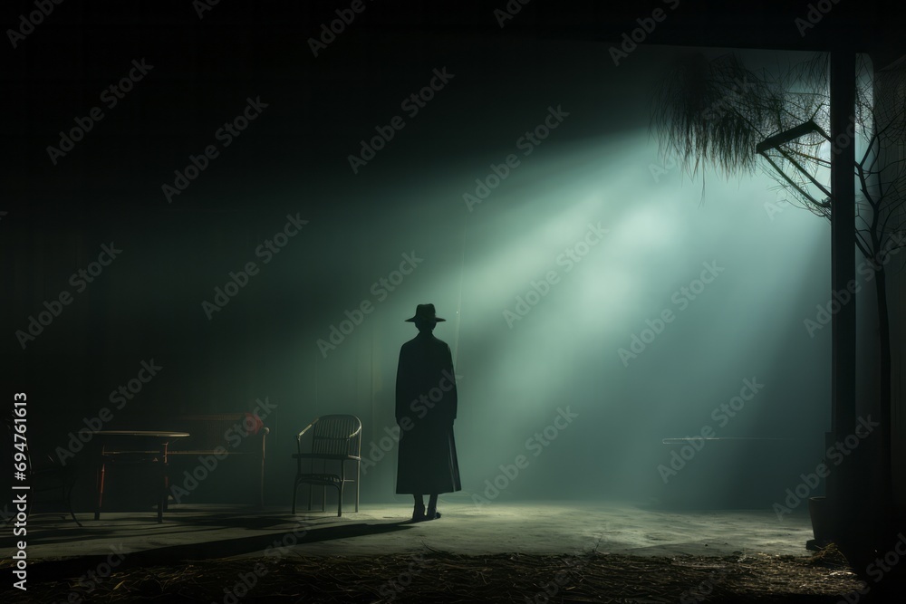 Hidden stranger's enigmatic silhouette within a controlled studio environment, Generative AI