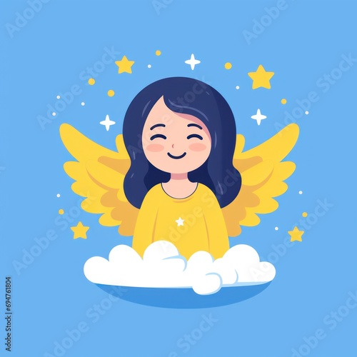 Beautiful Animated Female Angel Background with Empty Copy Space for Text - Holy Woman Heavenly Backdrop - Flat Vector Angel Graphic Illustration Wallpaper created with Generative AI Technology