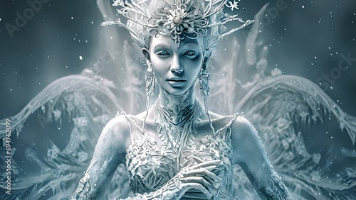 Goddess of Winter made from Snowflakes. Created with Generative AI.	
 photo
