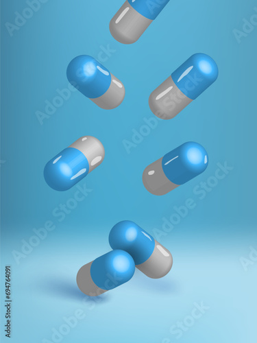 3D Fallling Group Of Antibiotic Pills Fallling