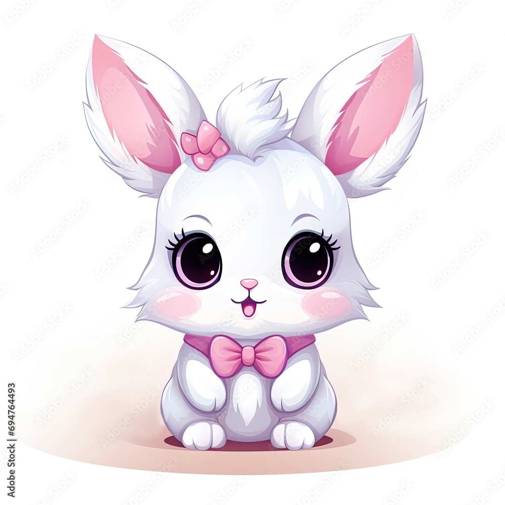 Naklejka premium Cute white rabbits. Isolated children's, cartoon illustration, clipart. Print for T-shirts, dresses, mugs, notebooks
