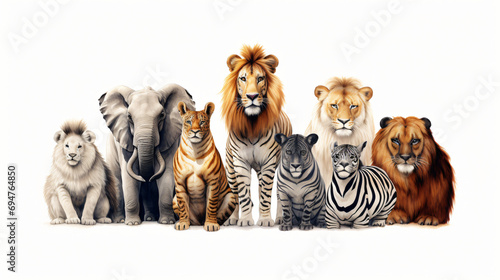 Group Animal Illustration on White Background