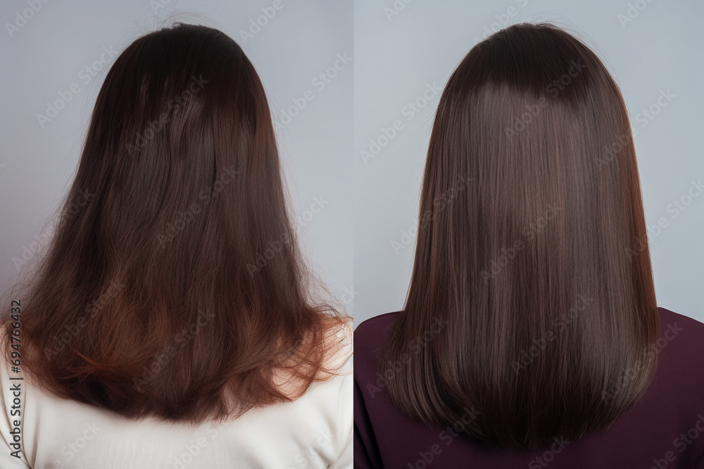 Hair treatment result before and after. Hair treatment result before and after.