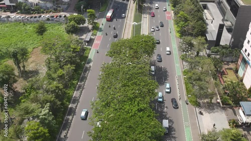 Aerial View of Sudirman Street in Jakarta, Capital of the Republic of Indonesia.