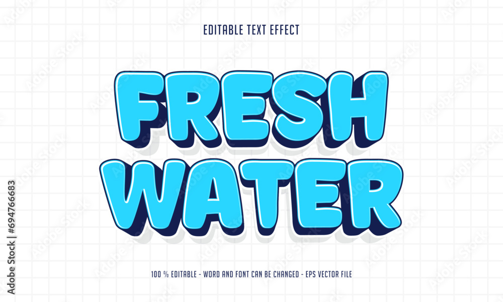 Editable text effects 3d cartoon theme, fresh water text style
