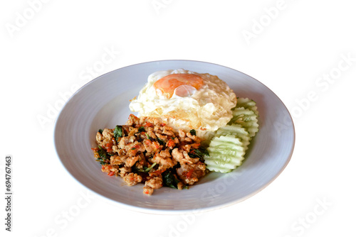 ข้าวผัดกระเพราหมู Rice topped with stir-fried pork and basil