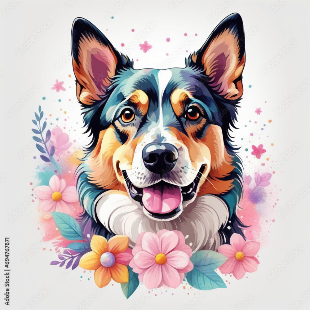 Animal face on flower background, dog, animal, pet, canine, portrait, cute, puppy, breed