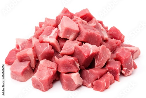 Diced goat meat isolated on white background