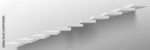 3D White Stairs Side View. Blank Mockup