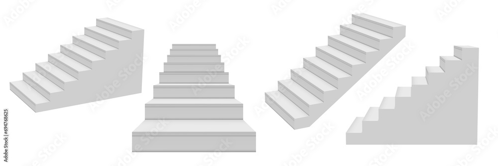 Many 3D White Stairs. Blank Mockup Set Many 3D White Stairs. Blank Mockup Set