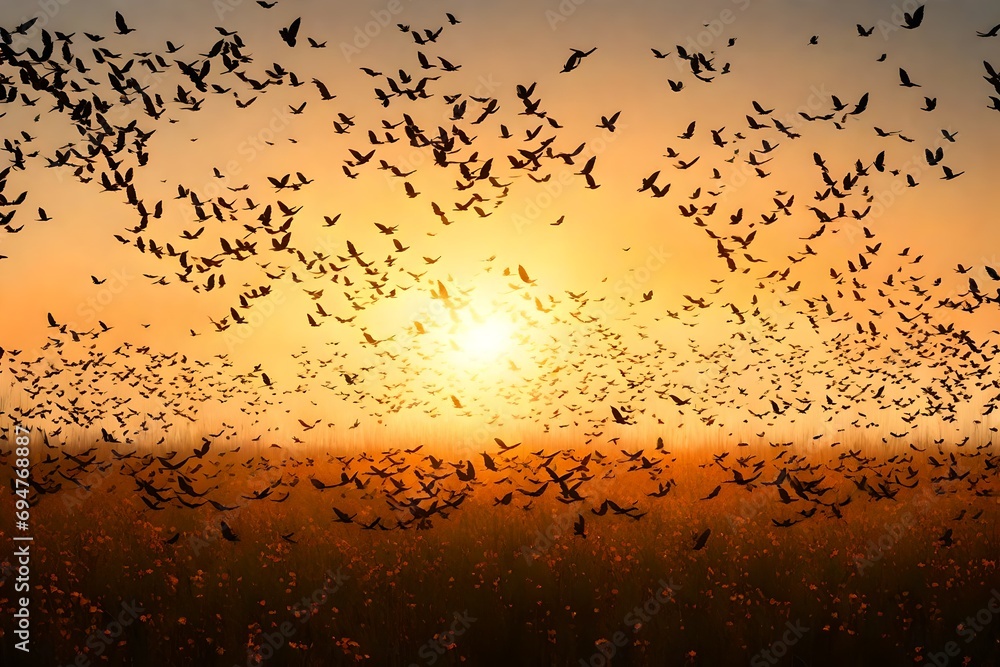 Birds on the sunset