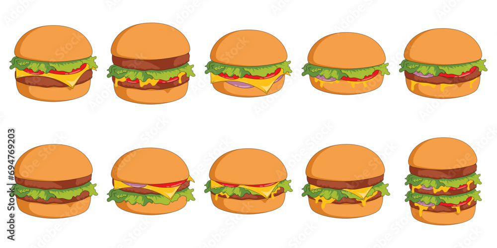 Hamburger Illustration Element Set Hamburger Illustration Element Set
