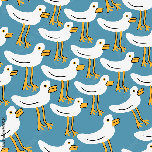 seamless pattern with seagull in flat style in vector.illustration of sea bird for packaging design, background