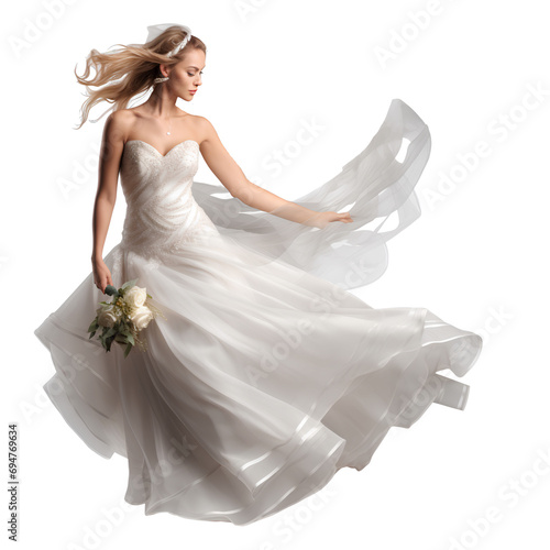 Close up bride in white wedding dress does not include a veil, isolated on transparent background, PNG, 300 DPI photo