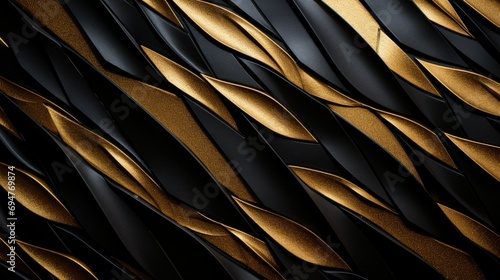 Black and gold metal 3D modern luxury futuristic background. Abstract close-up of luxurious black and gold textured elements, perfect for high-end fashion and design. © irissca