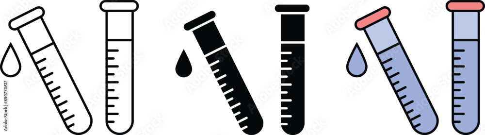 Laboratory test lined, isolated and colored style icon. Lab diagnostics. Chemical research. Test tubes. Scientific laboratory. Contour symbol. Vector illustration