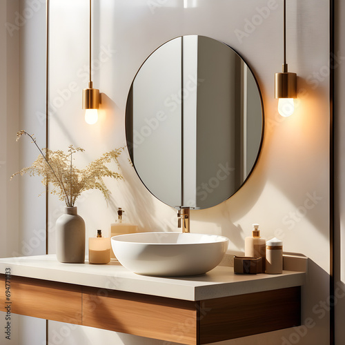 modern bathroom interior with mirror