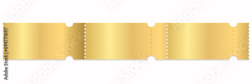 Vector golden tickets template empty. Cinema, theater,casino, concert, game, party, event, festival gold ticket.Metal color coupon.Vector illustration.