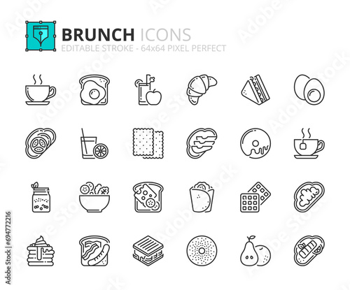 Line icons about brunch. Pixel perfect 64x64 and editable stroke