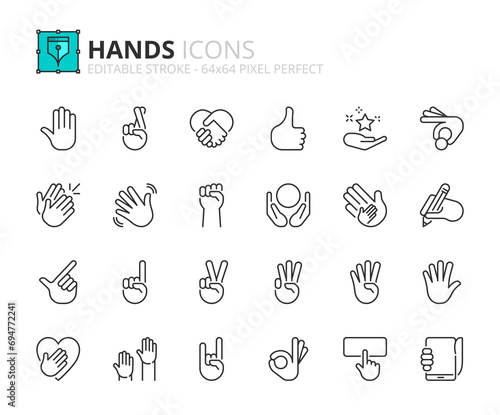 Line icons about hand getures. Pixel perfect 64x64 and editable stroke photo