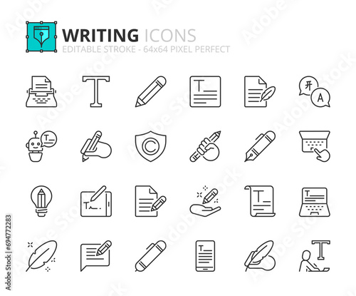 Line icons about text. Pixel perfect 64x64 and editable stroke