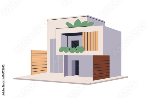 Modern modular house architecture. Contemporary villa exterior. Trendy constr...