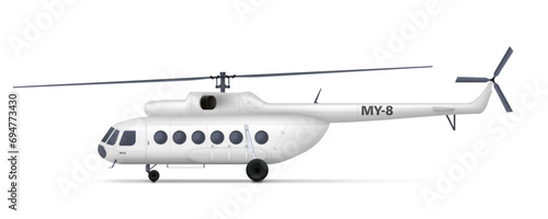 3D White Clear Civilian Or Military Helicopter