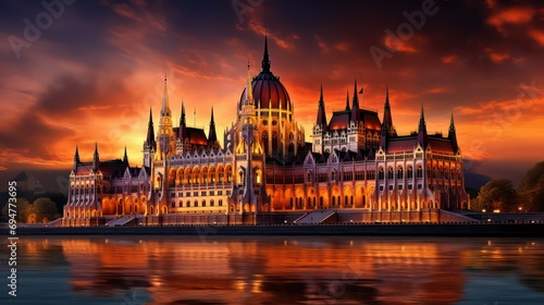Hungarian parliament building at night photo