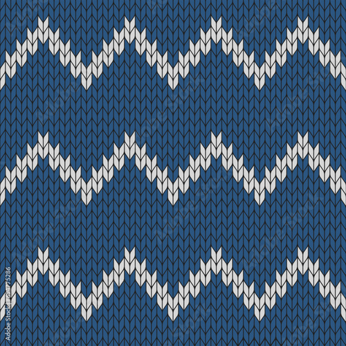 Navy blue background and white zigzag on knitted pattern. knitted vector pattern. Seamless gradient pattern for clothing, wrapping paper, backdrop, background, gift card.	