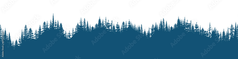 Coniferous forest, seamless border, isolated on white background	