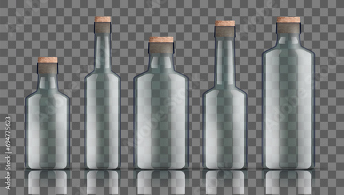 Realistic Clear Bottle With Cork Stopper Isolated