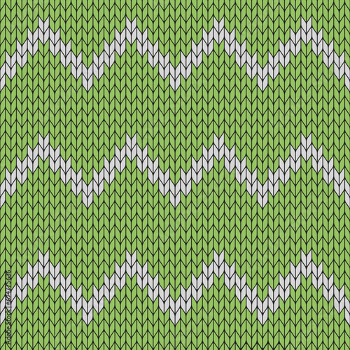 Lighrt green background and white zigzag on knitted pattern. knitted vector pattern. Seamless gradient pattern for clothing, wrapping paper, backdrop, background, gift card.	