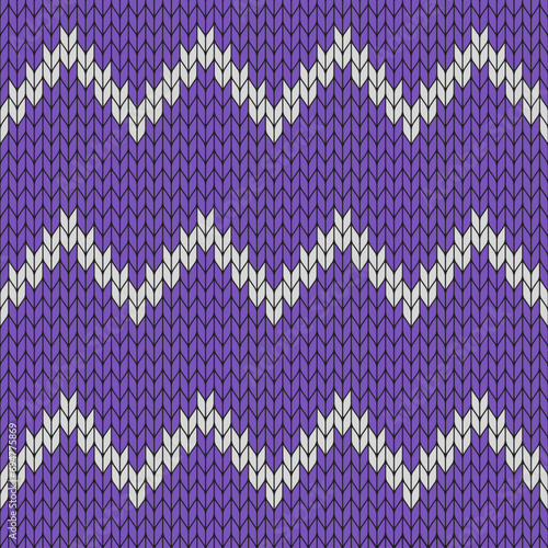 Purple background and white zigzag on knitted pattern. knitted vector pattern. Seamless gradient pattern for clothing, wrapping paper, backdrop, background, gift card.	